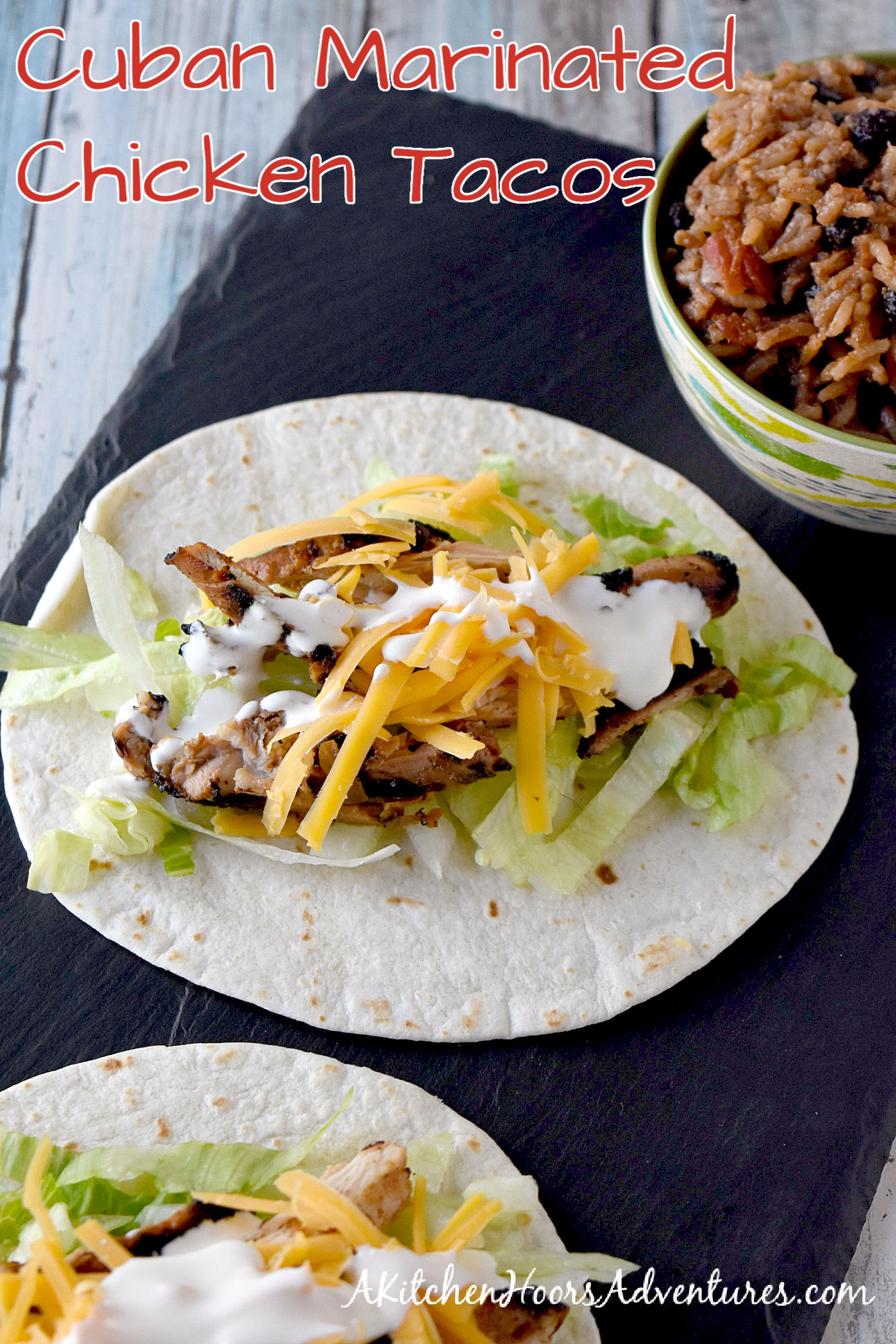 Cuban Marinated Chicken Tacos are marinated with orange and lime juice, cumin, garlic, and minced onion.  Boneless, skinless chicken thighs means they grill up quick for any night of the week. #BBQWeek