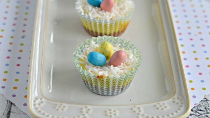 Try these easy and delicious individual cheesecake bites topped with coconut and malted milk chocolate eggs!