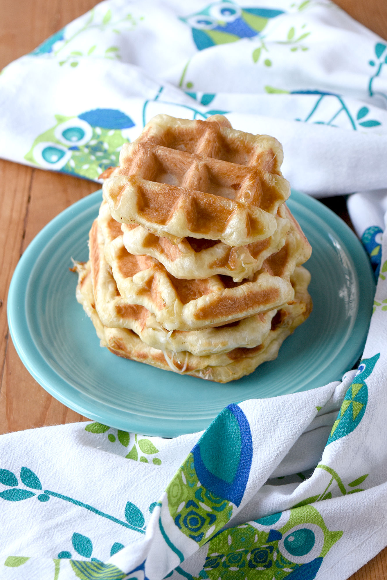 Cheesy Garlic Butter Waffles have only three ingredients.  They’re easy to make and taste so delicious!  #OurFamilyTable