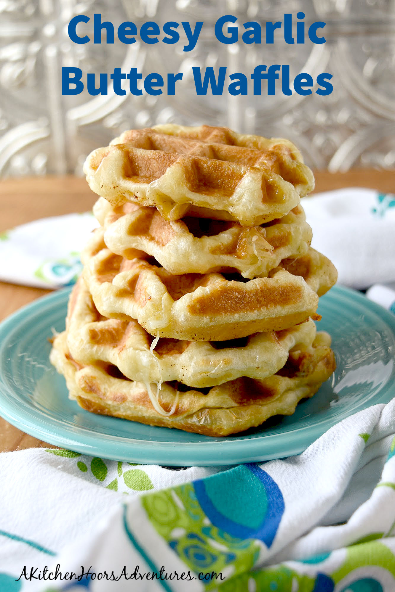 Cheesy Garlic Butter Waffles have only three ingredients.  They’re easy to make and taste so delicious!  #OurFamilyTable