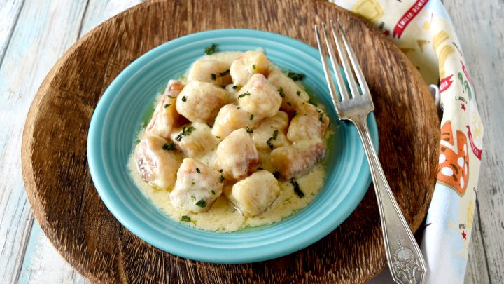 Butternut Squash Gnocchi are simple to make and has a rich flavor from the ricotta and butternut squash.  The flecks of orange throughout the gnocchi make these perfect for a fall dinner. #FallFlavors