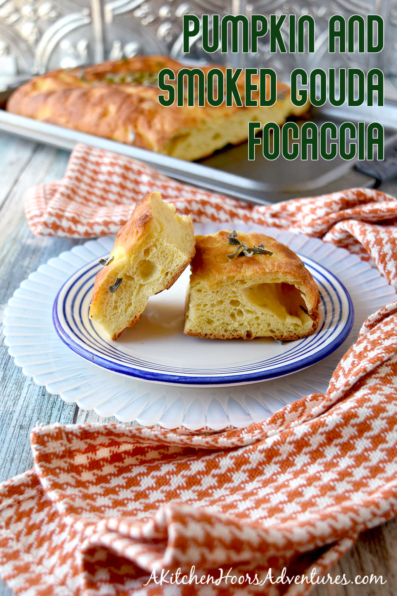 Pumpkin and Smoked Gouda Focaccia has a slightly sweet pumpkin flavor and delicious smokiness from the Gouda.  It's perfect paired with pumpkin gnocchi. #PumpkinWeek