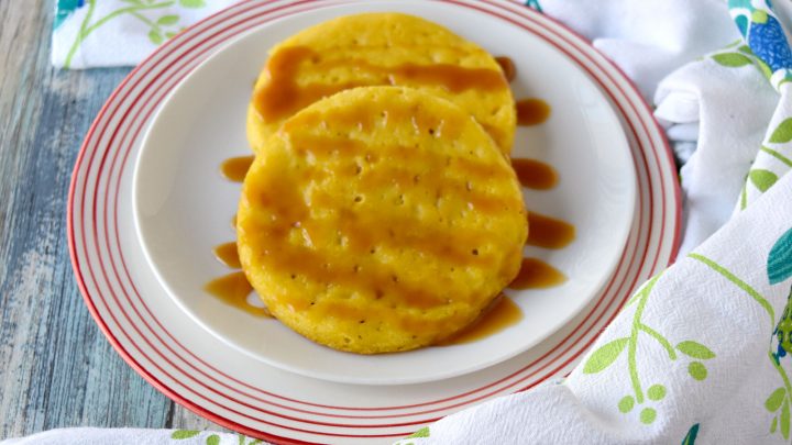 Serabu Labu Kuning aka Yellow Pumpkin Crumpets are slightly sweet and very delicious.  They're sort of like a crumpet but without the chewy texture.  These are perfect topped with caramel sauce for dessert. #PumpkinWeek