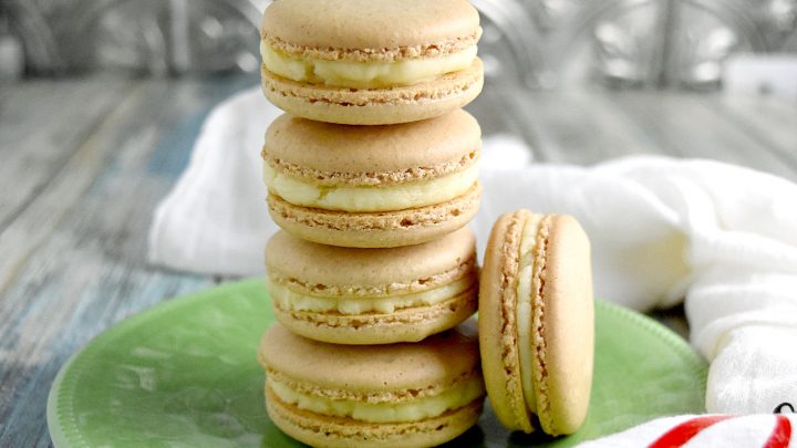 Cinnamon Toast Macaron have melba toast and cinnamon in the shells and filled with butter flavored buttercream. It’s the ultimate in cinnamon toast flavor. #ChristmasCookiesWeek
