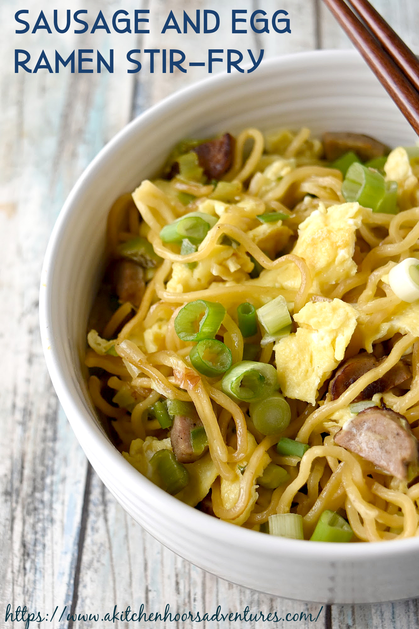 Sausage and Egg Breakfast Ramen is quick, easy, and super delicious! There are no rules to stir fry!  This is an American twist on ramen stir fry that has eggs, sausage, and veggies. #cooklikeawokstar, #norulestostirfry, #fortunerecipechallenge