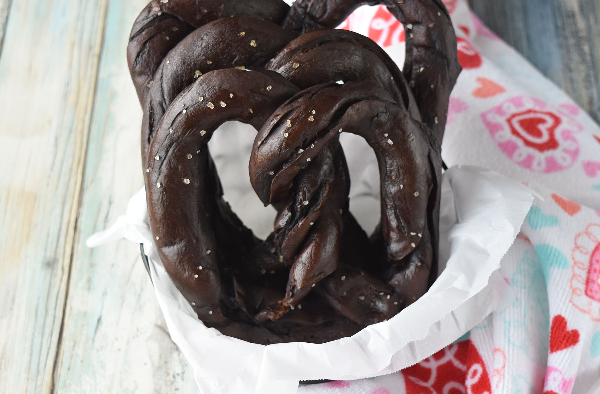 Easy Soft Chocolate Pretzels are chewy and delicious with the aroma and flavor of chocolate.  These are savory pretzels and taste delicious with a buckwheat honey mustard dipping sauce. #appetizer #softpretzel #homemadepretzel #NewYearsEve