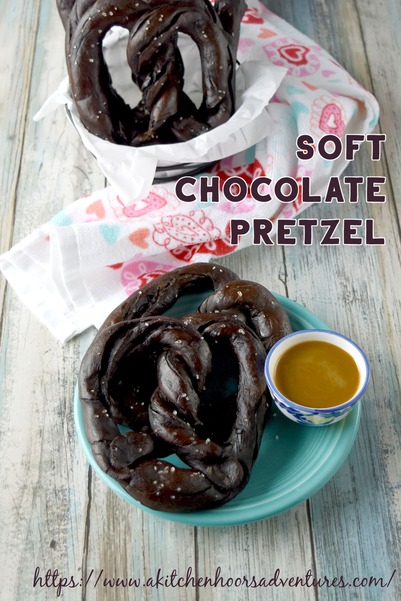 Easy Soft Chocolate Pretzels are chewy and delicious with the aroma and flavor of chocolate.  These are savory pretzels and taste delicious with a buckwheat honey mustard dipping sauce. #ChocolateWeek 
