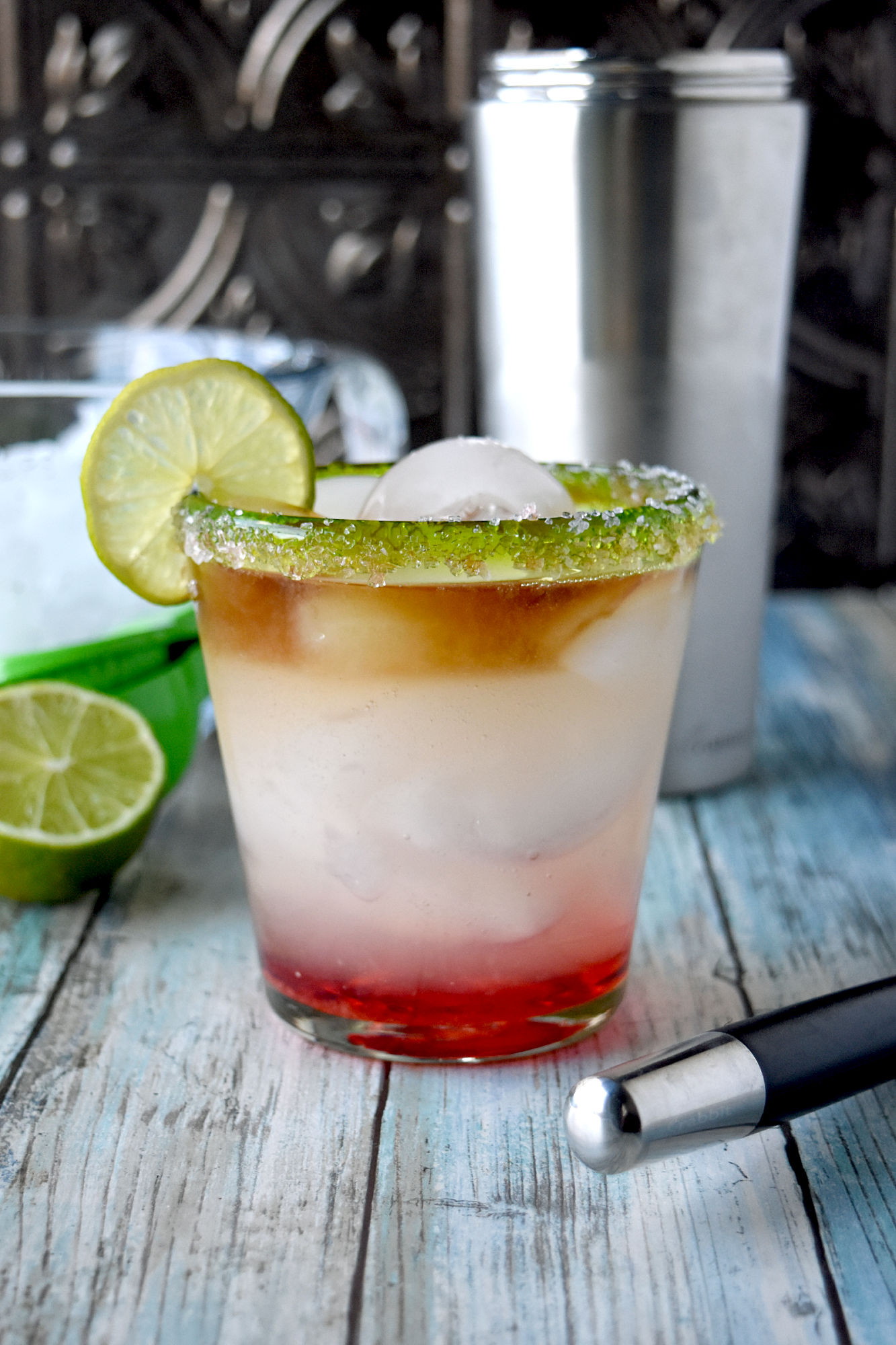 The layers of the Mai Tai Margarita are simply delicious and colorful.
