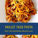 This is even better than my chili mac! This Skillet Taco Pasta cooks up in one pot, tastes like my favorite tacos, and comes together quickly for any night of the week. #OurFamilyTable #tacopasta #onepotrecipe