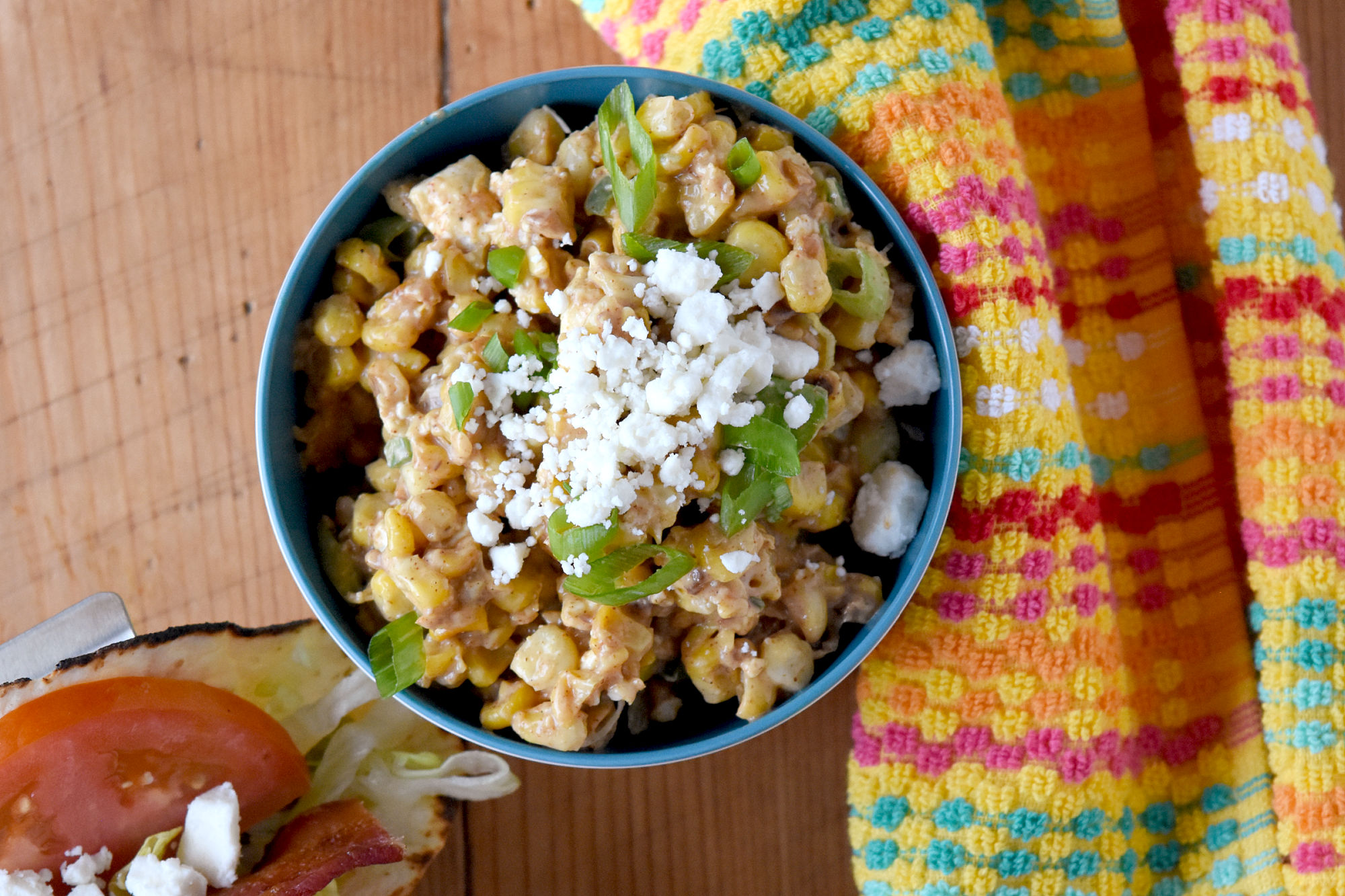 (Southern Fried) Mexican Corn Salad is a combination of southern style fried corn and Mexican corn salad.  The corn is caramelized with butter, then cooled and combined with Mexican corn dressing. #FarmersMarketWeek #streetcorn #Mexicancorn #friedcorn