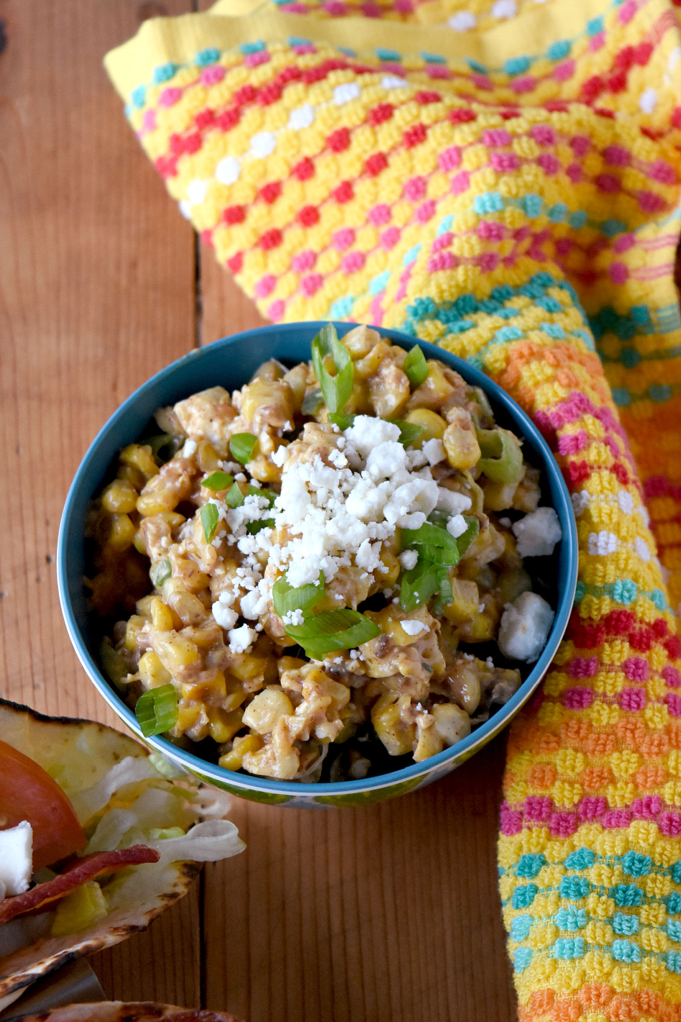 (Southern Fried) Mexican Corn Salad is a combination of southern style fried corn and Mexican corn salad.  The corn is caramelized with butter, then cooled and combined with Mexican corn dressing. #FarmersMarketWeek #streetcorn #Mexicancorn #friedcorn