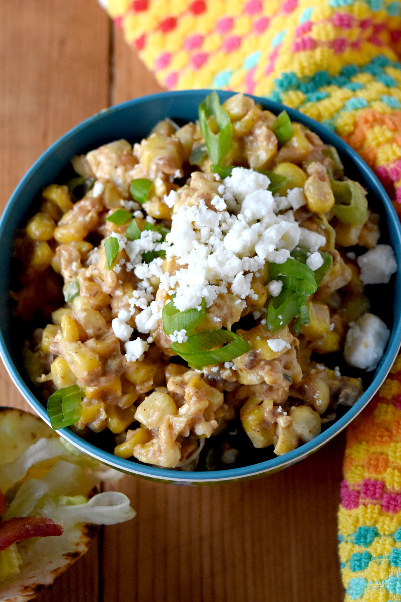 (Southern Fried) Mexican Corn Salad is a combination of southern style fried corn and Mexican corn salad.  The corn is caramelized with butter, then cooled and combined with Mexican corn dressing. #FarmersMarketWeek #streetcorn #Mexicancorn #friedcorn