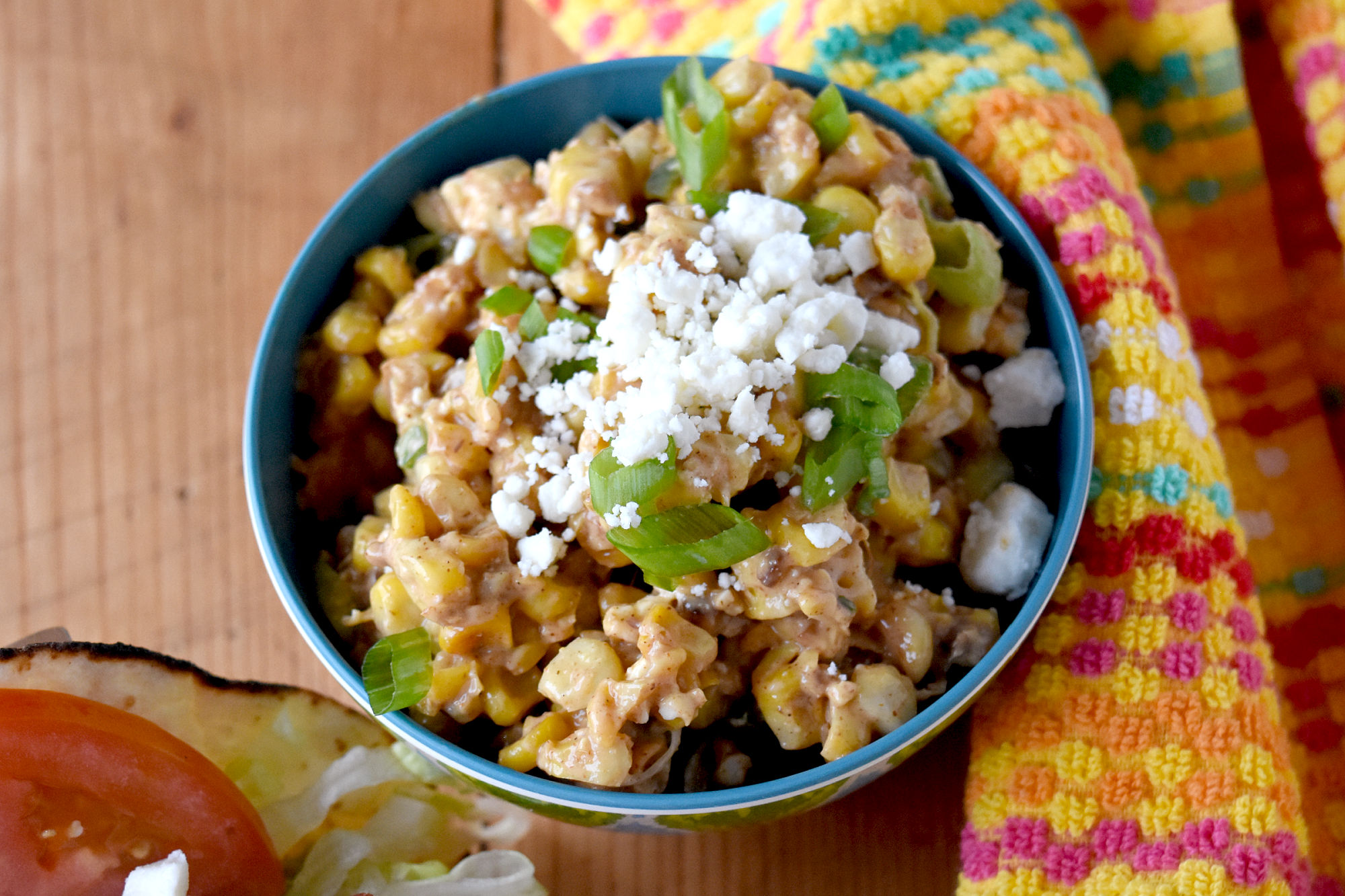 (Southern Fried) Mexican Corn Salad is a combination of southern style fried corn and Mexican corn salad.  The corn is caramelized with butter, then cooled and combined with Mexican corn dressing. #FarmersMarketWeek #streetcorn #Mexicancorn #friedcorn
