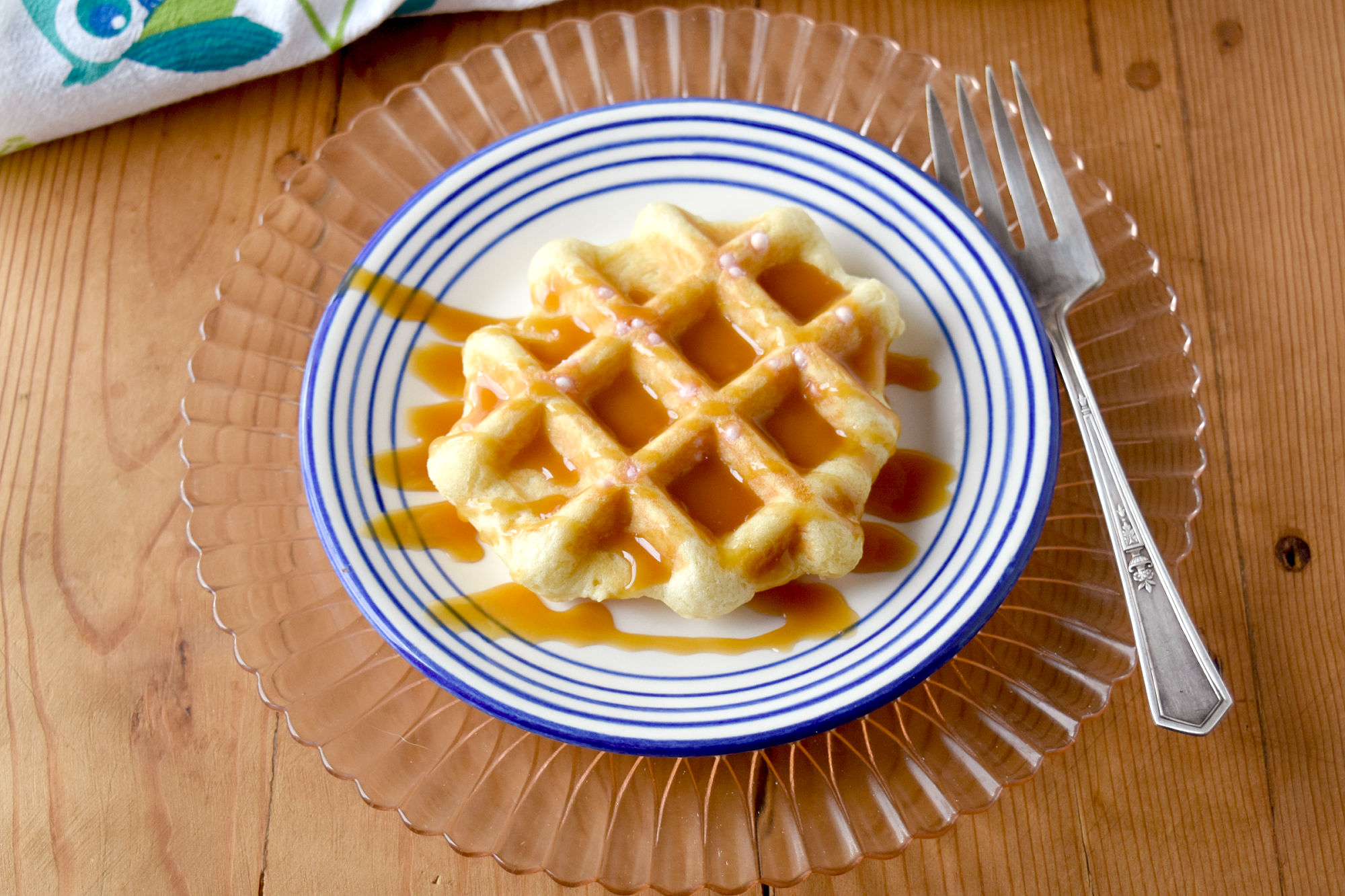 Peach Liège Waffles are a rich, yeast waffle that’s more bread than waffle.  They’re lightly sweet and packed with ripe peaches. #FarmersMarketWeek