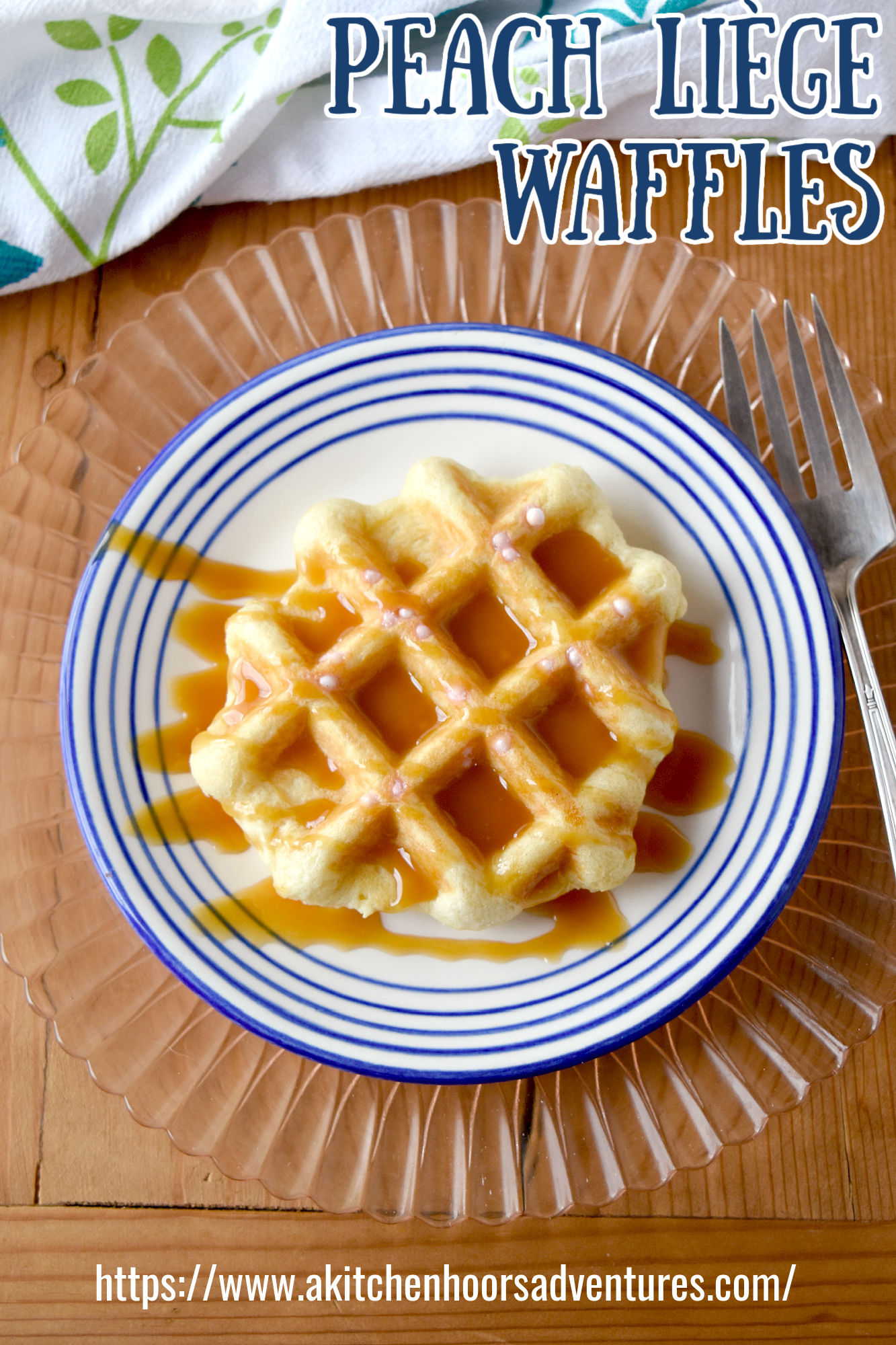Peach Liège Waffles are a rich, yeast waffle that’s more bread than waffle. They’re lightly sweet and packed with ripe peaches. #FarmersMarketWeek