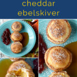 Apple Cheddar Ebelskiver are little pockets of pancake goodness filled with sweet apples and tangy Cheddar. They’re fun for a brunch, snack, or just because you want to make something a little different. #FallFlavors #ebelskiver #apple #cheddar #pancakes