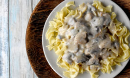 Easy Chicken Stroganoff is inspired by a dish I ate in Bosnia. It's a delicious recipe your family will love. And you'll love how easy it is to make! #OurFamilyTable #chickenrecipe #easyrecipe