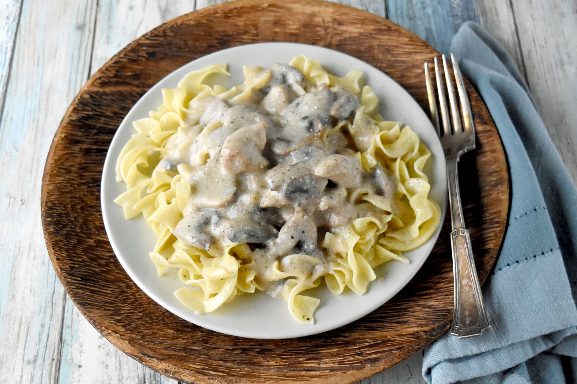 Easy Chicken Stroganoff is inspired by a dish I ate in Bosnia.  It's a delicious recipe your family will love.  And you'll love how easy it is to make! #OurFamilyTable #chickenrecipe #easyrecipe #comfortfood