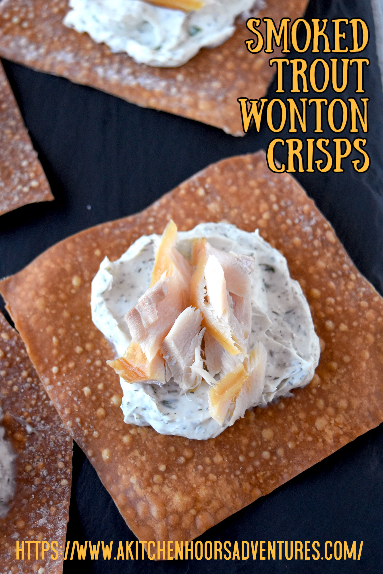 Smoked Trout Wonton Crisps are easy to prepare and a deliciously skinny appetizer for the holidays. Made with reduced fat Neufchatel cheese and tons of flavor, your guests won’t even know these are skinny appetizers. #OurFamilyTable #smokedfish #wontoncrisps #easyappetizer #skinnyappetizer