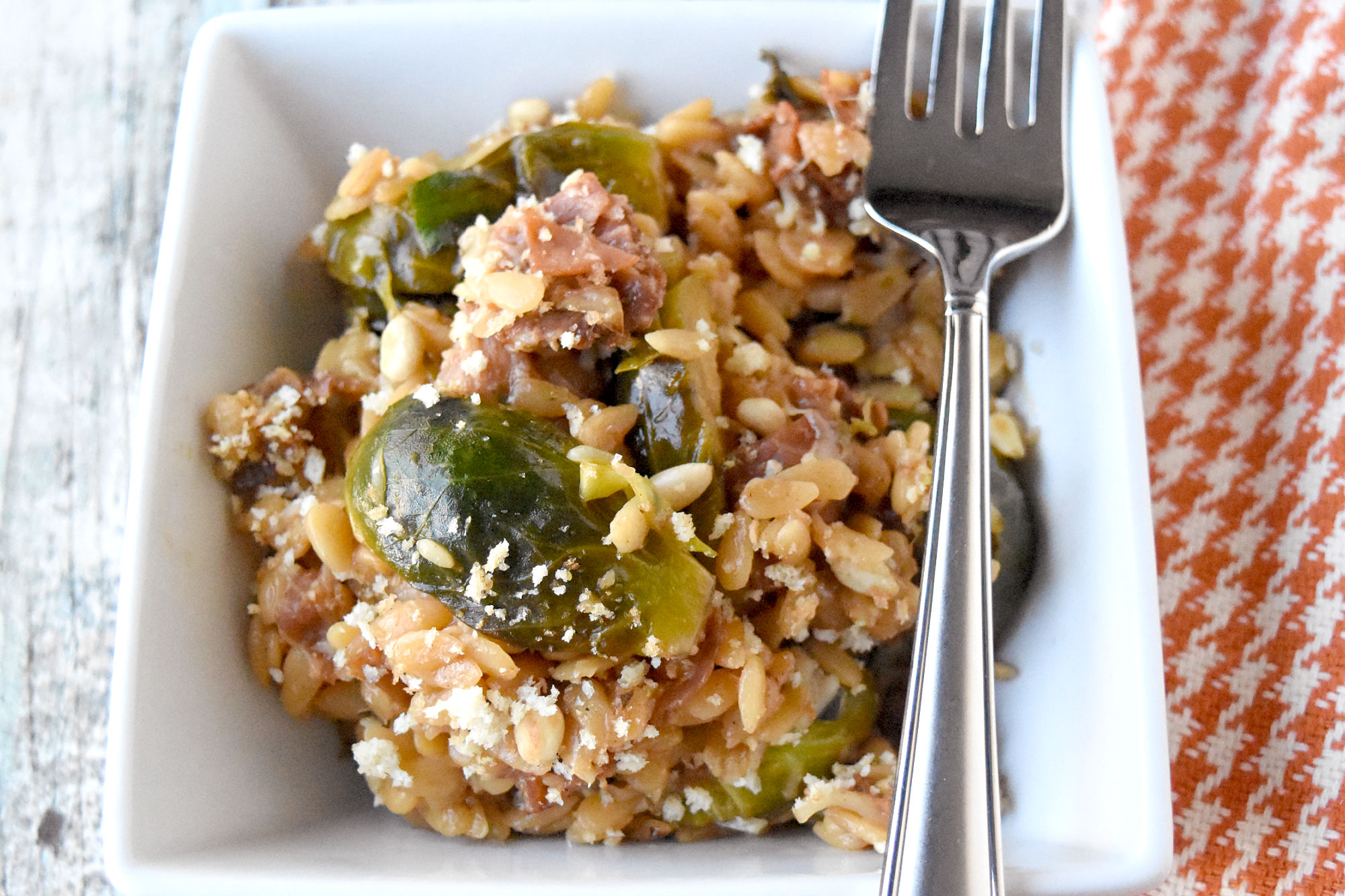 One Pot Brussels Sprouts and Lemon Orzo