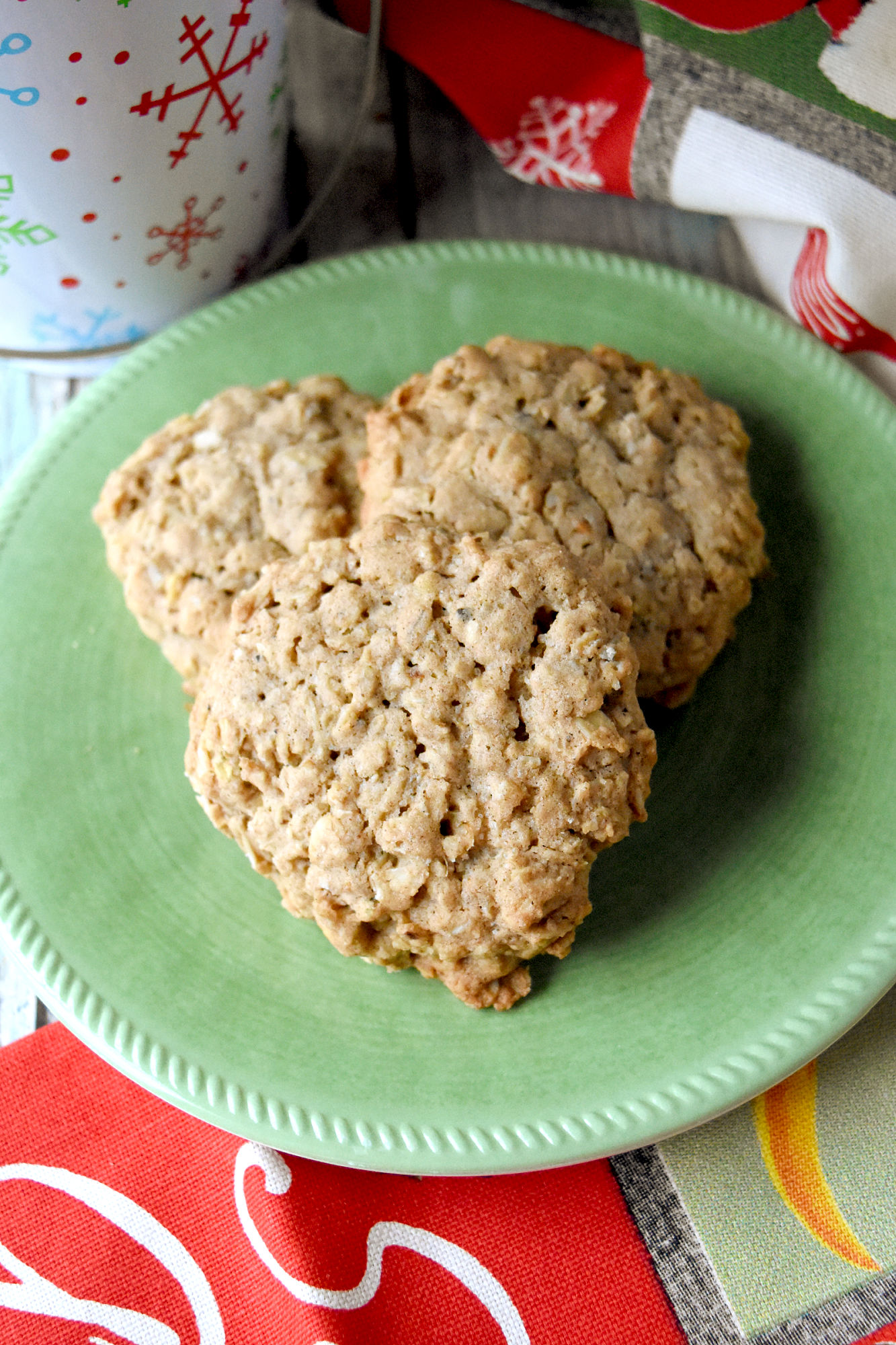 Double Ginger Oatmeal Cookies have two kinds of ginger in them for two times the delicious ginger oatmeal flavor.  There’s freshly ground ginger and chopped stem ginger.   #ChristmasCookies #stemginger #oatmealcookies #gingercookies #doubleginger