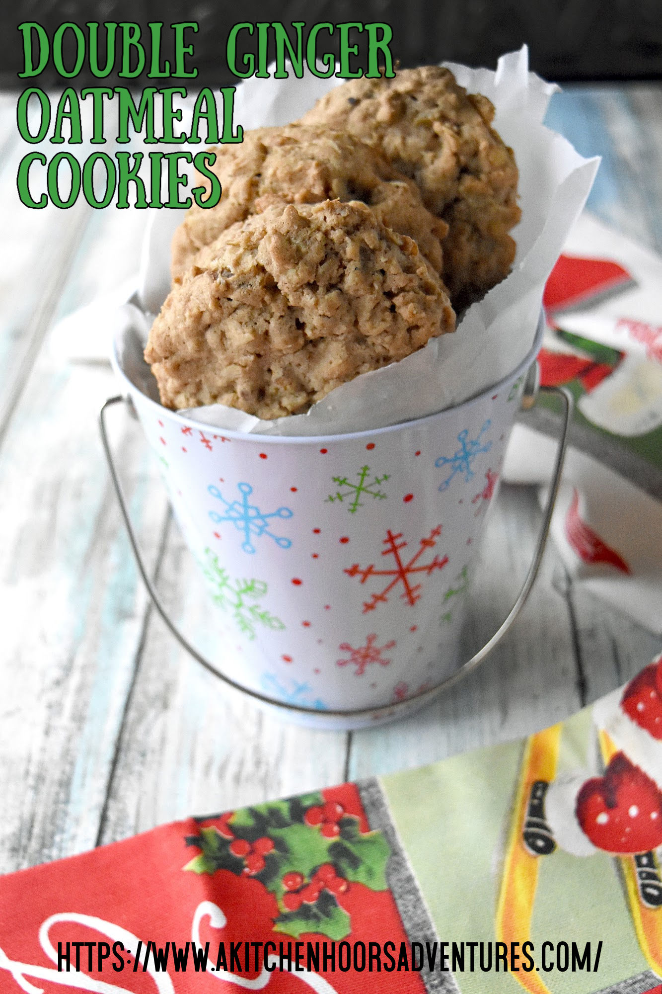 Double Ginger Oatmeal Cookies have two kinds of ginger in them for two times the delicious ginger oatmeal flavor.  There’s freshly ground ginger and chopped stem ginger.   #ChristmasCookies #stemginger #oatmealcookies #gingercookies #doubleginger