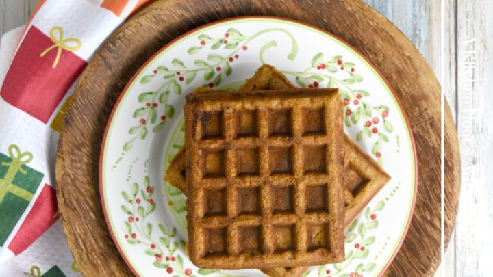 Gingerbread Waffles have all the gingerbread flavor in a delicious and easy waffle form. The spices are warming and delicious and the waffles whip up in minutes. Perfect for a holiday brunch. #ChristmasSweetsWeek #waffle #gingerbread #gingerbreadwaffles #easy #brunch