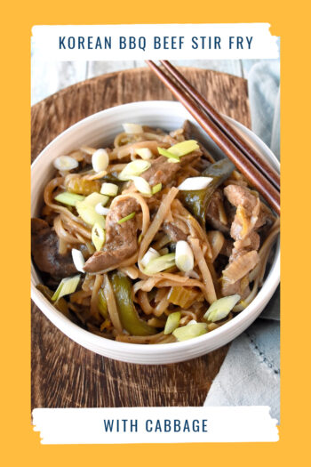Korean BBQ Beef and Cabbage Stir-Fry is packed with sweet and spicy Korean barbecue flavor, crispy vegetables, and delicious rice noodles. It’s gluten free and totally delicious. #kevinsrecipechallenge #KoreanBBQBeef #glutenfree