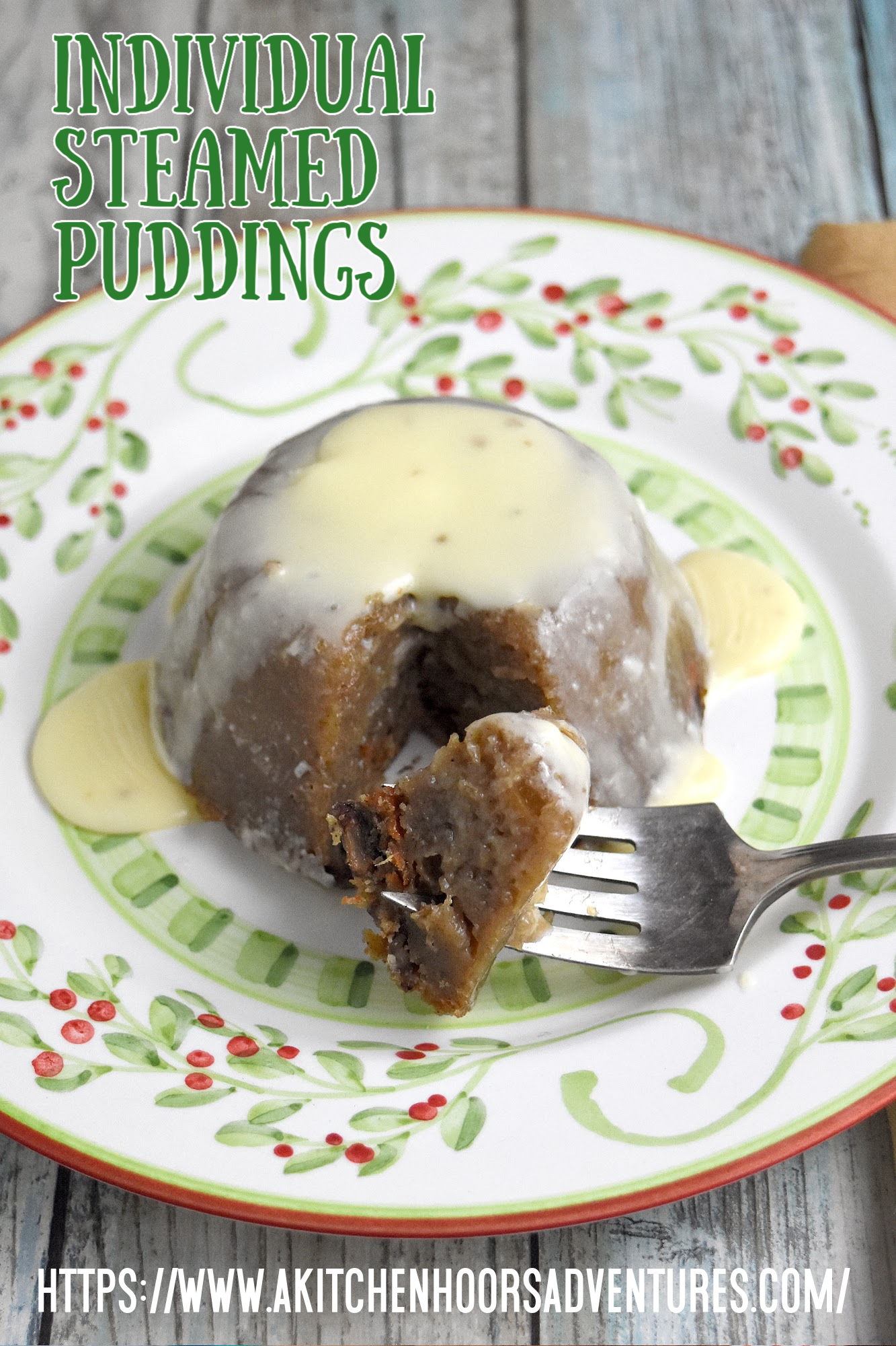 Individual Steamed Puddings are a twist on a traditional European steamed Christmas pudding.  Baked in the oven in a bain marie, or water bath, they are moist, delicious, and full of old-world holiday flavors. #ChristmasSweetsWeek #steamedpudding #Christmaspudding #easysteamedpudding