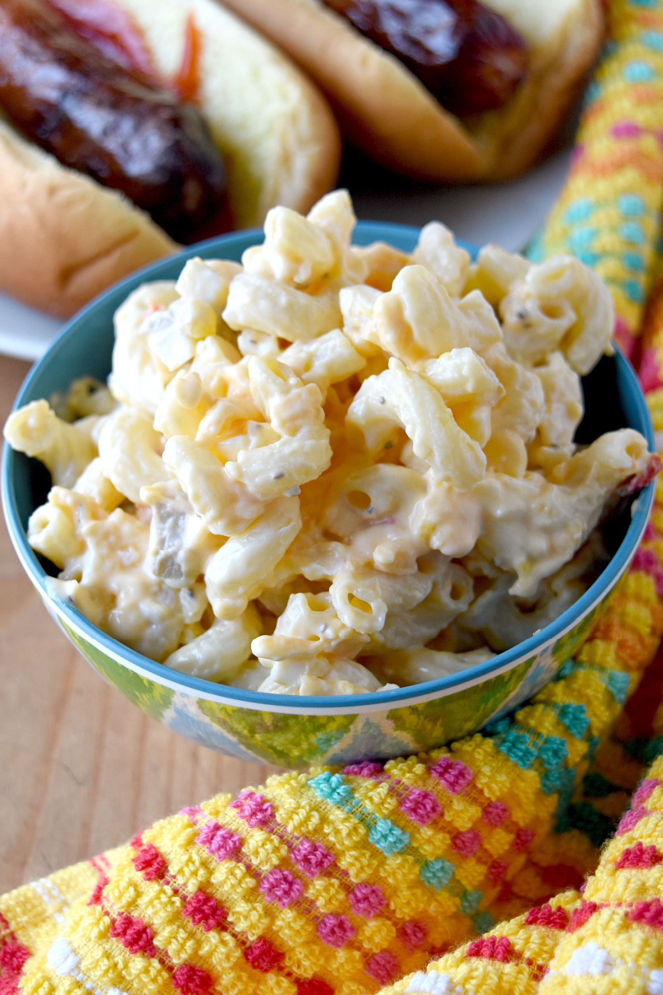 Pimento Cheese Macaroni Salad is a combination of a southern style macaroni salad with egg and pimento cheese spread. The two flavors together are deliciously creamy and cheesy. #OurFamilyTale #pimentocheese #macaronisalad #pimentosalad #sourthernfood #comfortfood