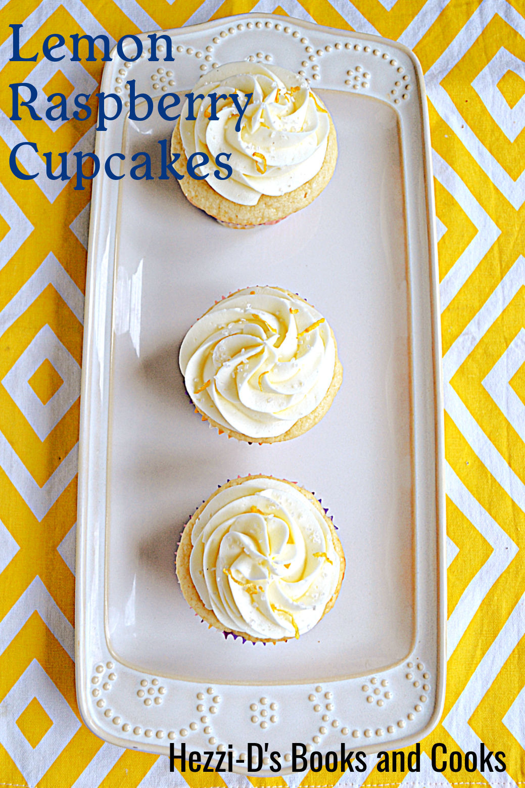 Delicious lemon and vanilla flavored cupcakes studded with fresh raspberries and topped off with a fluffy lemon buttercream frosting.