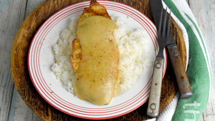 Air Fryer Chicken with Cajun Velouté Sauce sounds fancy but it’s made with simple ingredients. Chicken, butter, flour, broth, and Cajun seasoning is all you need for this delicious dinner. #OurFamilyTable #Veloutesauce #Mothersauces #Cajun #airfryerchicken