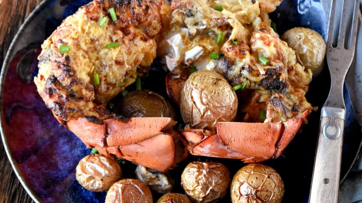 Air Fryer Lobster Thermidor has a cheesy lobster sauce on top of sweet and delicious lobster tails. This thermidor sauce has claw meat in it so there’s double the amount of lobster. #lobsteranywhere #mainelobster #lobsterlover #seafoodie #seafoodlover #lobsters