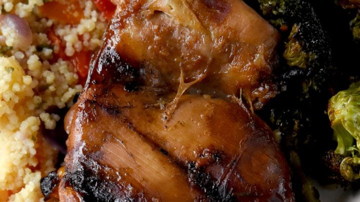 Huli Huli Chicken Thighs are an Asian inspired deliciously sweet and spicy marinaded chicken. The longer the chicken marinades the better! #OurFamilyTable #hulihulichicken #chickenthighs #grilledchicken #hulihulimarinade