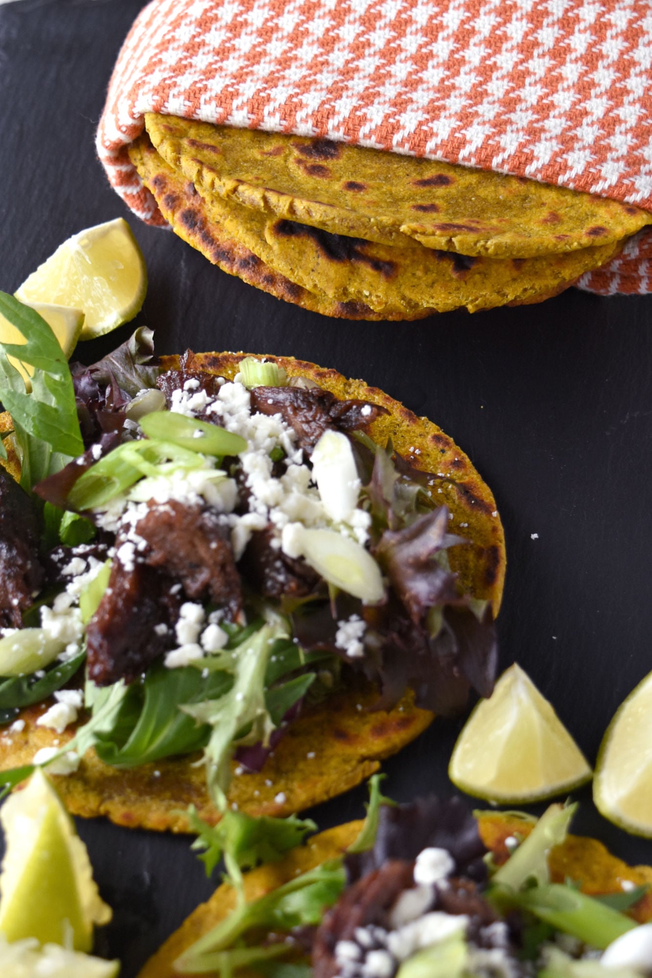 Infusing the warmth of pumpkin with traditional tortilla texture, we're elevating our dinner game to new heights.  Half and Half Pumpkin Tortillas are the best of both corn and flour tortillas combined with rich pumpkin flavor. #PumpkinWeek #AutumnEats #HealthyTacoTuesday #homemadetortillas #bluecorntortillas
