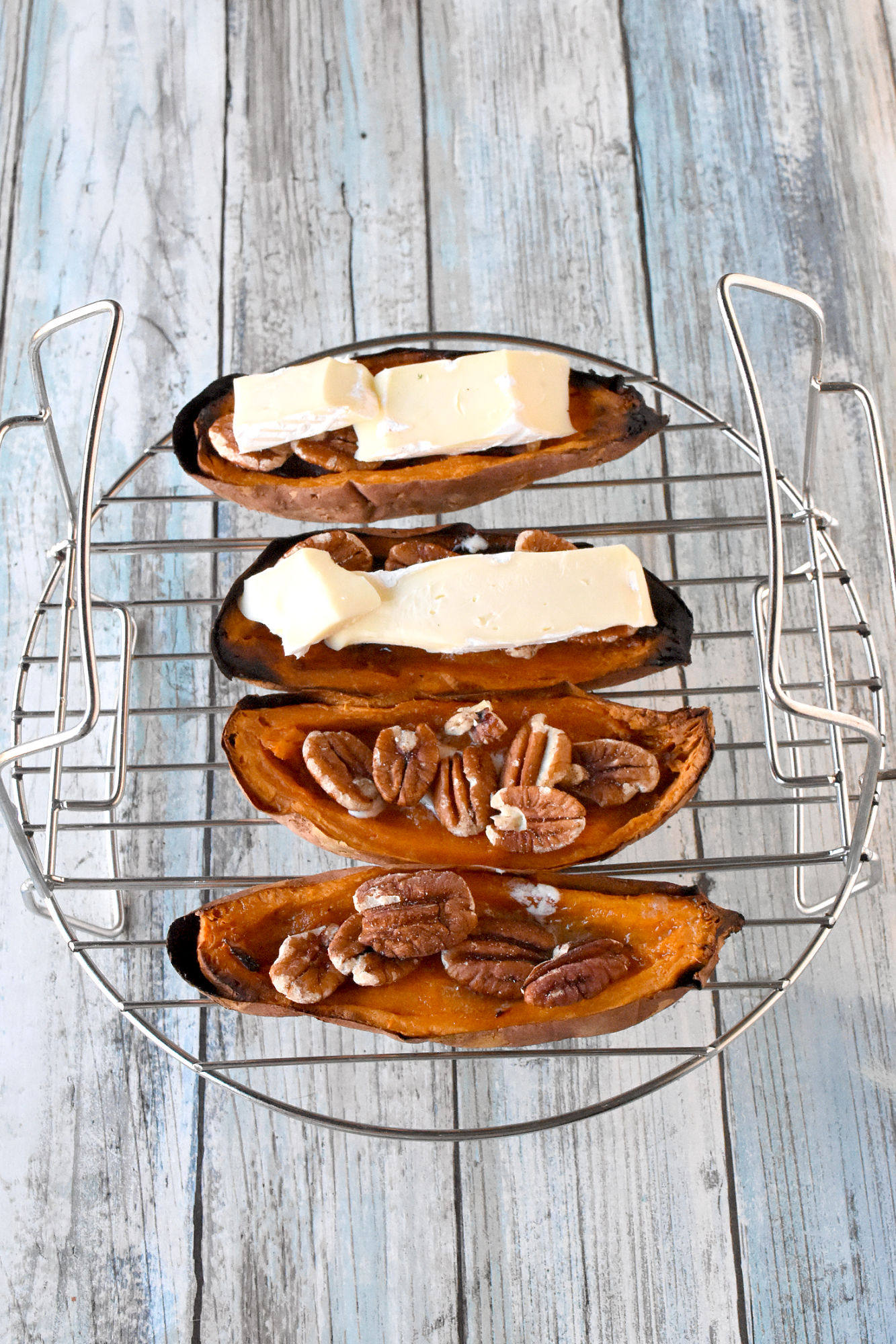 Say goodbye to plain old potato skins and hello to these 4 Ingredient Easy Sweet Potato Skins.  They're sure to be a hit with family and friends. #FoodieHoliday #SweetPotatoSkins #HealthyEats #VeggieLovers #InstaFood #CleanEats
