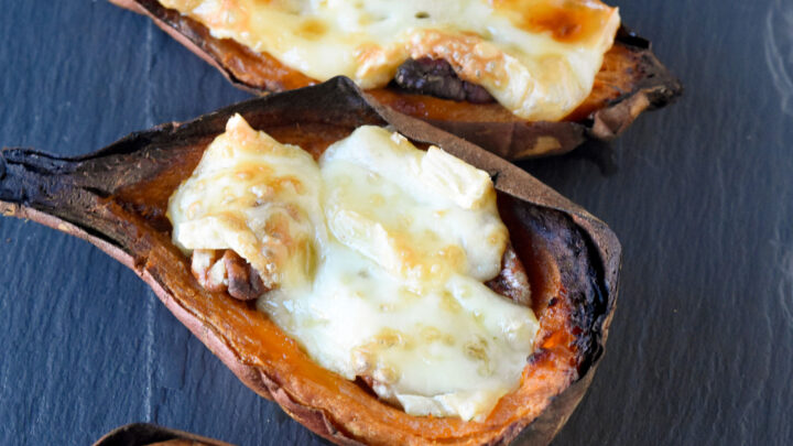 Say goodbye to plain old potato skins and hello to these 4 Ingredient Easy Sweet Potato Skins.  They're sure to be a hit with family and friends. #FoodieHoliday #SweetPotatoSkins #HealthyEats #VeggieLovers #InstaFood #CleanEats