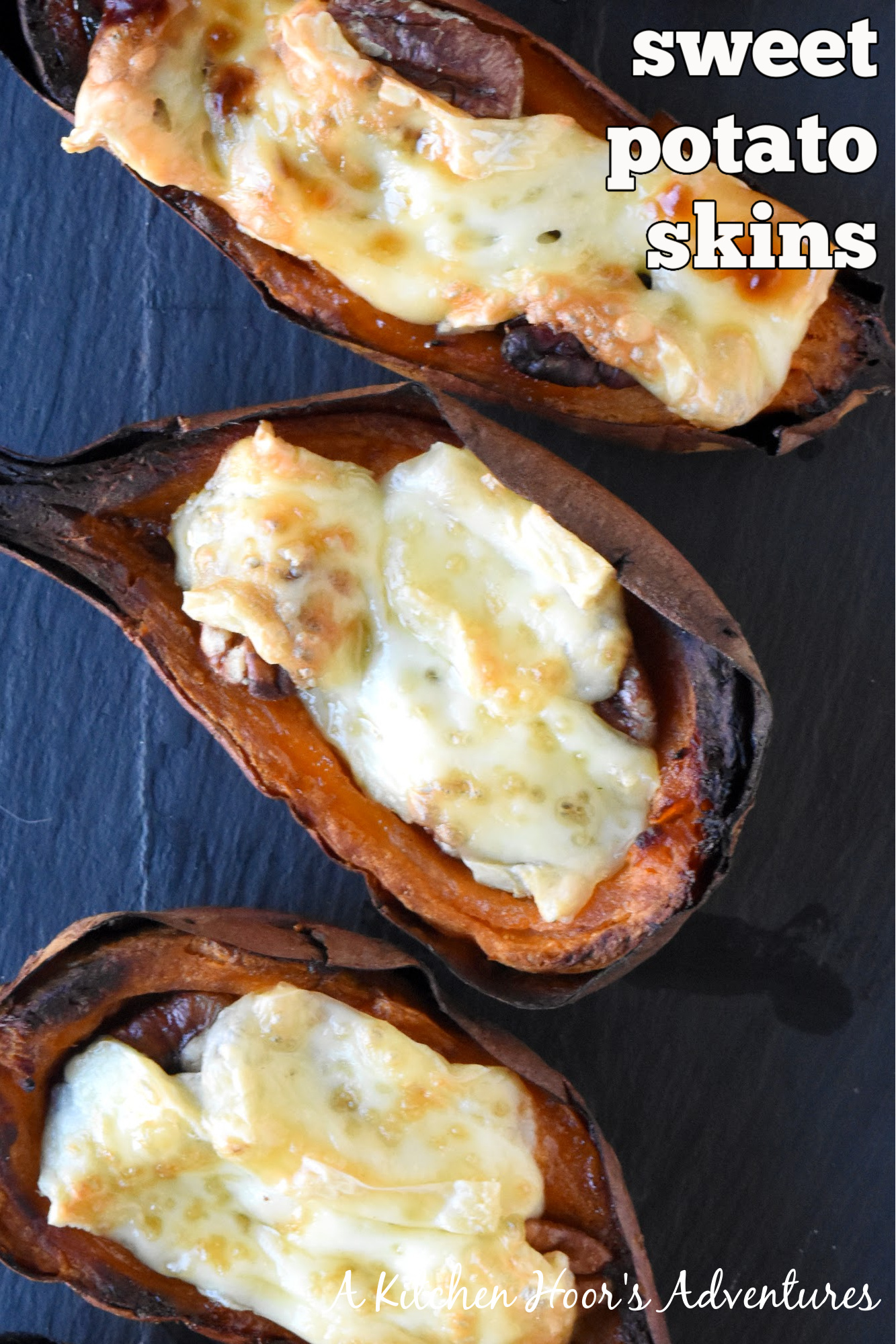 Say goodbye to plain old potato skins and hello to these 4 Ingredient Easy Sweet Potato Skins.  They're sure to be a hit with family and friends. #FoodieHoliday #SweetPotatoSkins #HealthyEats #VeggieLovers #InstaFood #CleanEats
