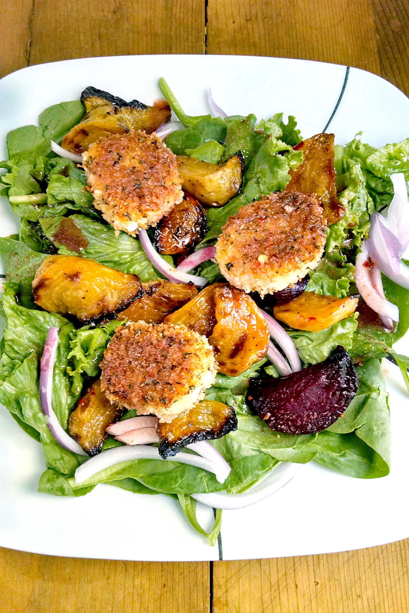 Forget boring salads, our Roasted Beet and Crispy Goat Cheese Salad is a showstopper. Bursting with colors and flavors, it's the ultimate #copycat salad recipe. #BeetSaladBliss #HealthyEatingHabits #CheeseLoversUnite #FoodieFinds #SeasonalEats #SaladLover #HealthyEatingMadeEasy #VeggieLoversUnite #FarmToTableFlavors #GoatCheeseObsessed #SaladPerfectionGoals