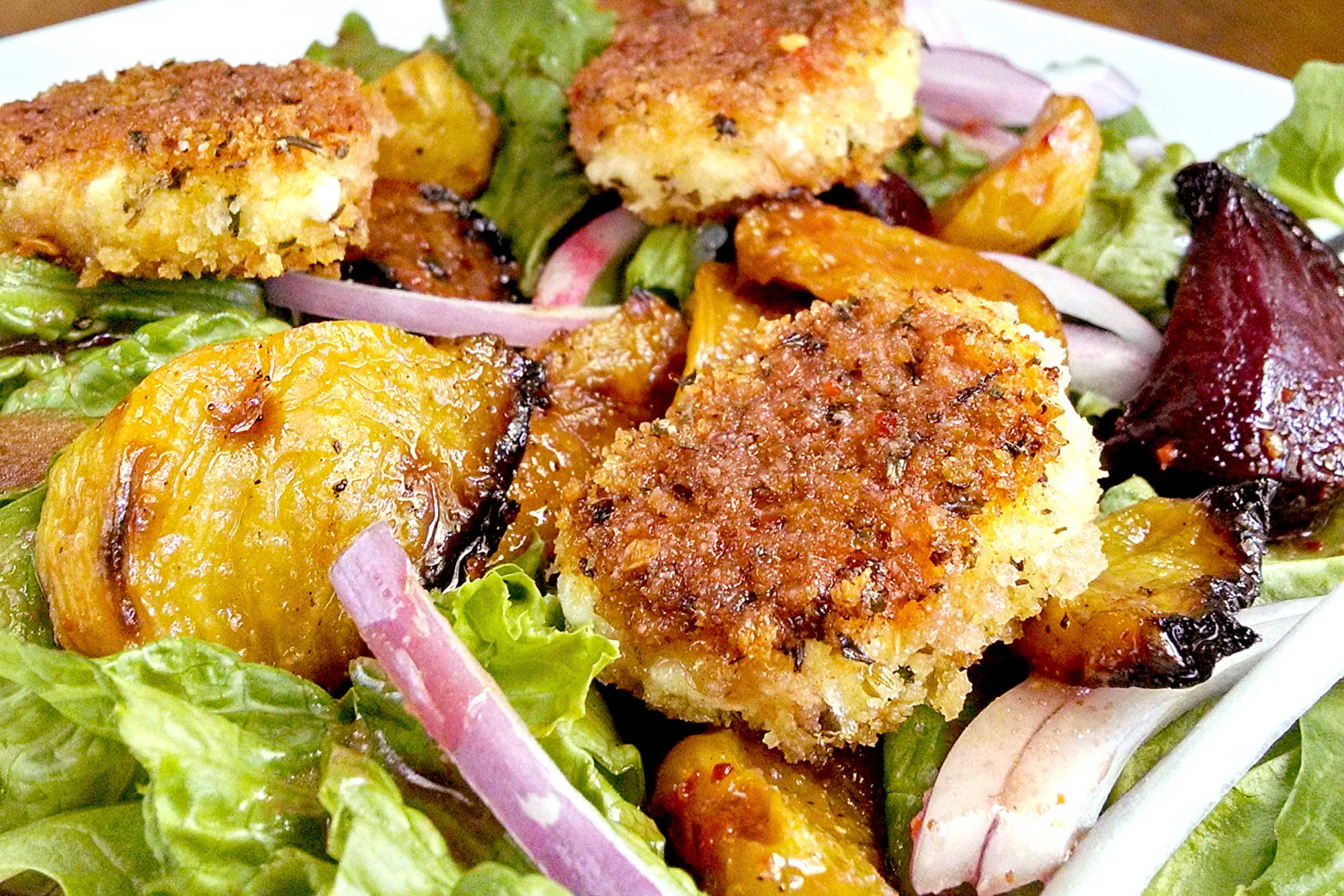 Forget boring salads, our Roasted Beet and Crispy Goat Cheese Salad is a showstopper. Bursting with colors and flavors, it's the ultimate #copycat salad recipe. #BeetSaladBliss #HealthyEatingHabits #CheeseLoversUnite #FoodieFinds #SeasonalEats #SaladLover #HealthyEatingMadeEasy #VeggieLoversUnite #FarmToTableFlavors #GoatCheeseObsessed #SaladPerfectionGoals