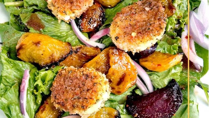 Forget boring salads, our Roasted Beet and Crispy Goat Cheese Salad is a showstopper. Bursting with colors and flavors, it's the ultimate #copycat salad recipe. #BeetSaladBliss #HealthyEatingHabits #CheeseLoversUnite #FoodieFinds #SeasonalEats #SaladLover #HealthyEatingMadeEasy #VeggieLoversUnite #FarmToTableFlavors #GoatCheeseObsessed #SaladPerfectionGoals