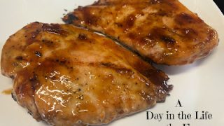 Boneless, skinless chicken breasts basted with an easy peach and balsamic vinegar glaze for a quick and tasty dinner.