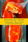 These Smothered Skillet Chicken Burritos are the perfect combination of cheesy, savory, and oh so delicious. Using rotisserie chicken, these are quick and on the table in under 30. #OurFamilyTable #easydinnerideas #mexicanfoodlove #30minutemeals #weeknightdinners #SkilletChickenBurritos #MexicanFoodie #OnePanMeals #FoodieFiesta #EasyDinnerIdeas
