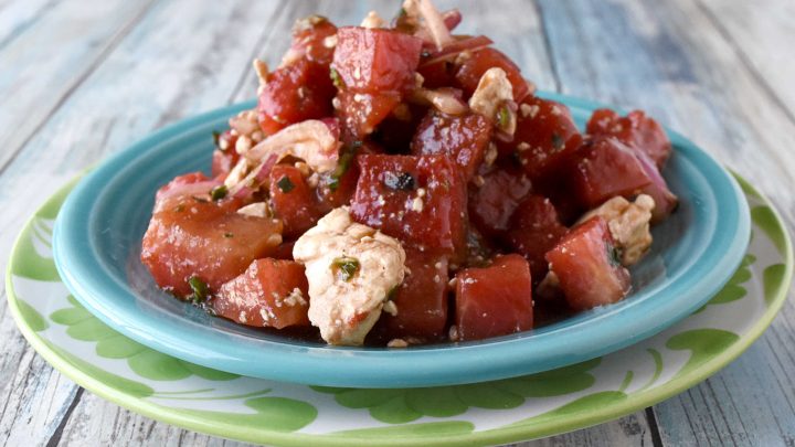Tired of boring salads? Add a kick of heat and sweetness with our Spicy Watermelon and Feta Salad! Guaranteed to impress your family and friends. #FarmersMarketWeek #SpicyWatermelonFetaSalad #RefreshingSummerSalad #FruityAndSavory #HealthySummerEats #TastySideDishEats