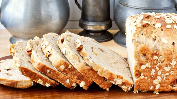 This apple oatmeal bread, with a hint of cinnamon and brown sugar, brings the flavors of fall to your favorite sandwiches. Pair it with your favorite artisan cheese for a leveled up grilled cheese sandwich.