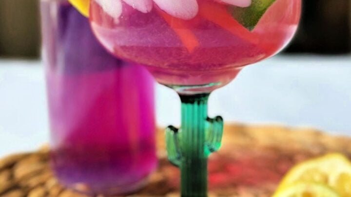 Make a stunning color changing purple margarita with butterfly pea flowers! A magical cocktail perfect for summer parties or Halloween!
