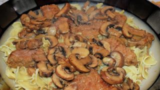 Tender pork cutlets and mushrooms cooked in a Marsala Wine Sauce and served over fluffy egg noodles. Pure comfort food.