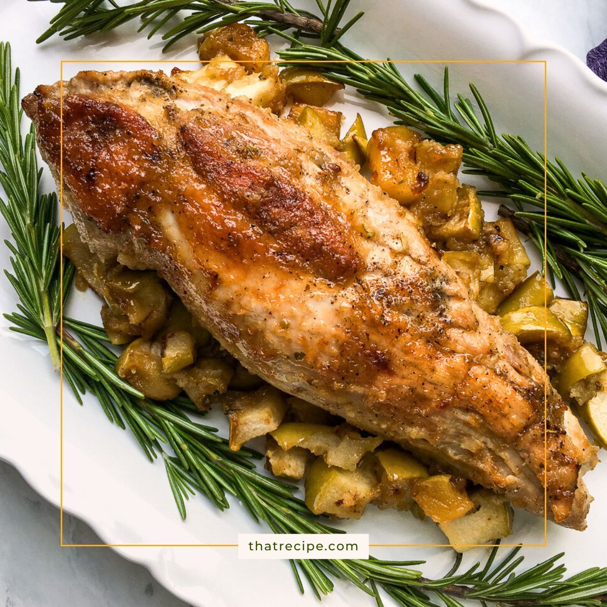 Honey Apple Pork Tenderloin is a deliciously simple pork roast seasoned with honey, applesauce, fresh rosemary and a kick of mustard. Roast some apples along side for a fabulous meal.