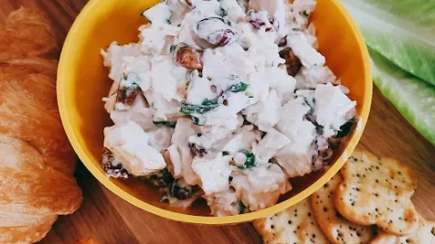Lemon Basil Chicken Salad skips the mayo and uses Greek yogurt instead