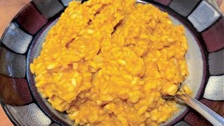 This Pumpkin Rice bakes in the oven, freeing you up to make other dishes or to enjoy a glass of wine before your company arrives.